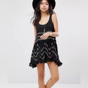 intimately Free People Voile Trapeze Slip Dress Black/Gray Dots & Lace Detail